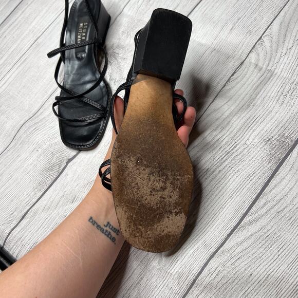 Stuart Weitzman Strappy Sandals Black Patent Leather Heels Sz 9.5B - Picture 7 of 7